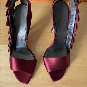 Salvatore Ferragamo Burgundy Satin Heels 7B NWOT